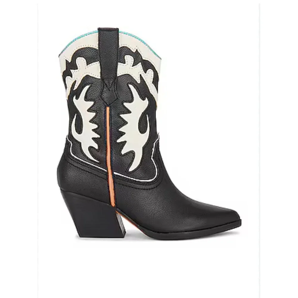 Dolce Vita Landen Western Boots Black Leather Pointed Toe Block Heel Women 9.5